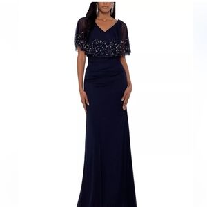 Elegant Navy Maxi Dress with Beaded Sleeves